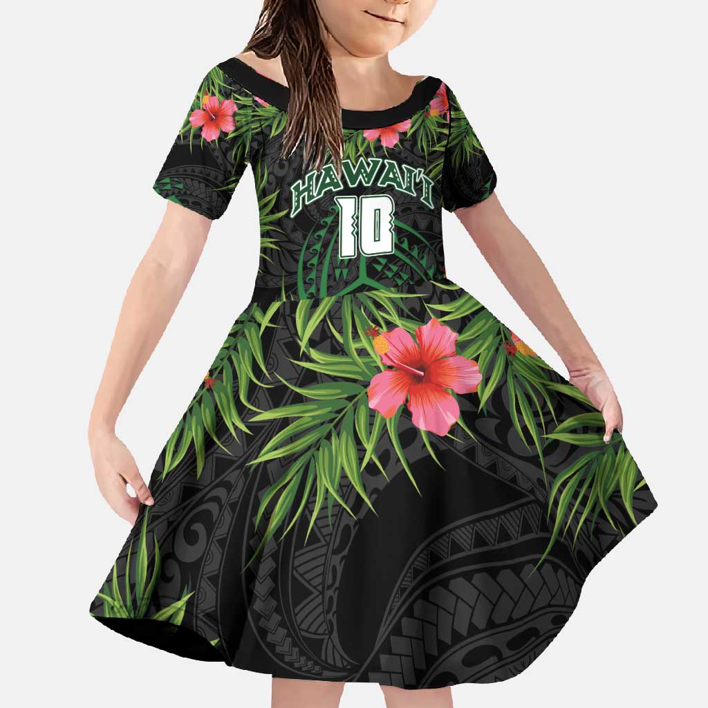 Custom Hawaii Volleyball Family Matching Tank Maxi Dress and Hawaiian Shirt Kakau Abstract and Tropical Plants Black Color - Polynesian Pride