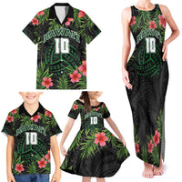 Custom Hawaii Volleyball Family Matching Tank Maxi Dress and Hawaiian Shirt Kakau Abstract and Tropical Plants Black Color - Polynesian Pride
