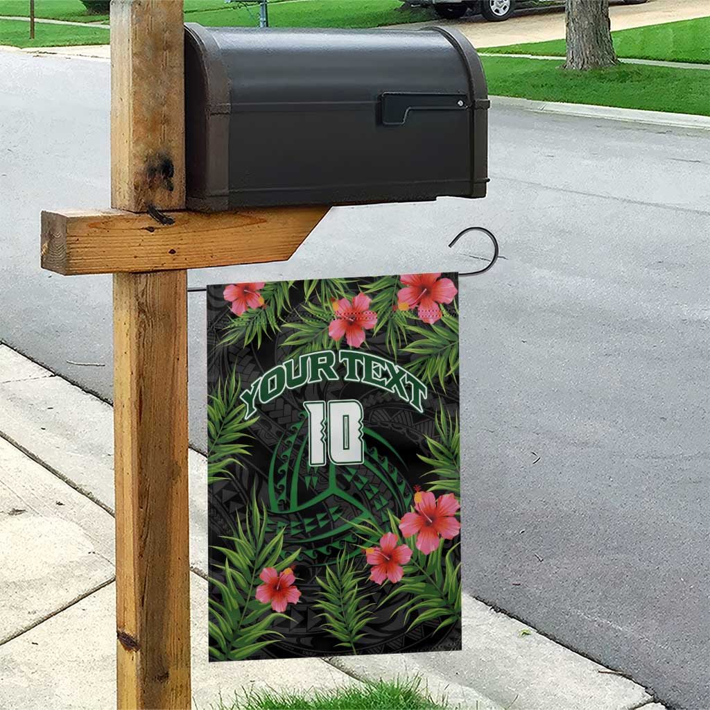 Custom Hawaii Volleyball Garden Flag Kakau Abstract and Tropical Plants Black Color - Polynesian Pride