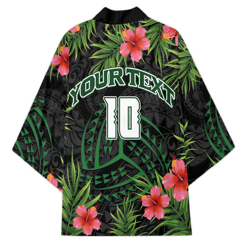 Custom Hawaii Volleyball Kimono Kakau Abstract and Tropical Plants Black Color - Polynesian Pride