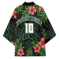 Custom Hawaii Volleyball Kimono Kakau Abstract and Tropical Plants Black Color - Polynesian Pride