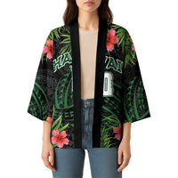 Custom Hawaii Volleyball Kimono Kakau Abstract and Tropical Plants Black Color - Polynesian Pride