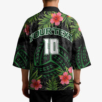 Custom Hawaii Volleyball Kimono Kakau Abstract and Tropical Plants Black Color - Polynesian Pride