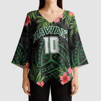 Custom Hawaii Volleyball Kimono Sleeve Blouse Kakau Abstract and Tropical Plants Black Color - Polynesian Pride