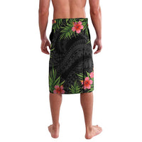 Custom Hawaii Volleyball Lavalava Kakau Abstract and Tropical Plants Black Color - Polynesian Pride