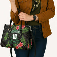 Custom Hawaii Volleyball Leather Bag Kakau Abstract and Tropical Plants Black Color - Polynesian Pride