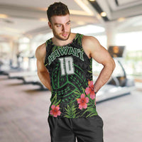 Custom Hawaii Volleyball Men Tank Top Kakau Abstract and Tropical Plants Black Color - Polynesian Pride
