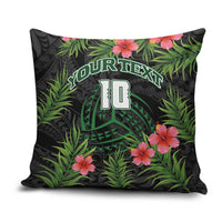 Custom Hawaii Volleyball Pillow Cover Kakau Abstract and Tropical Plants Black Color - Polynesian Pride