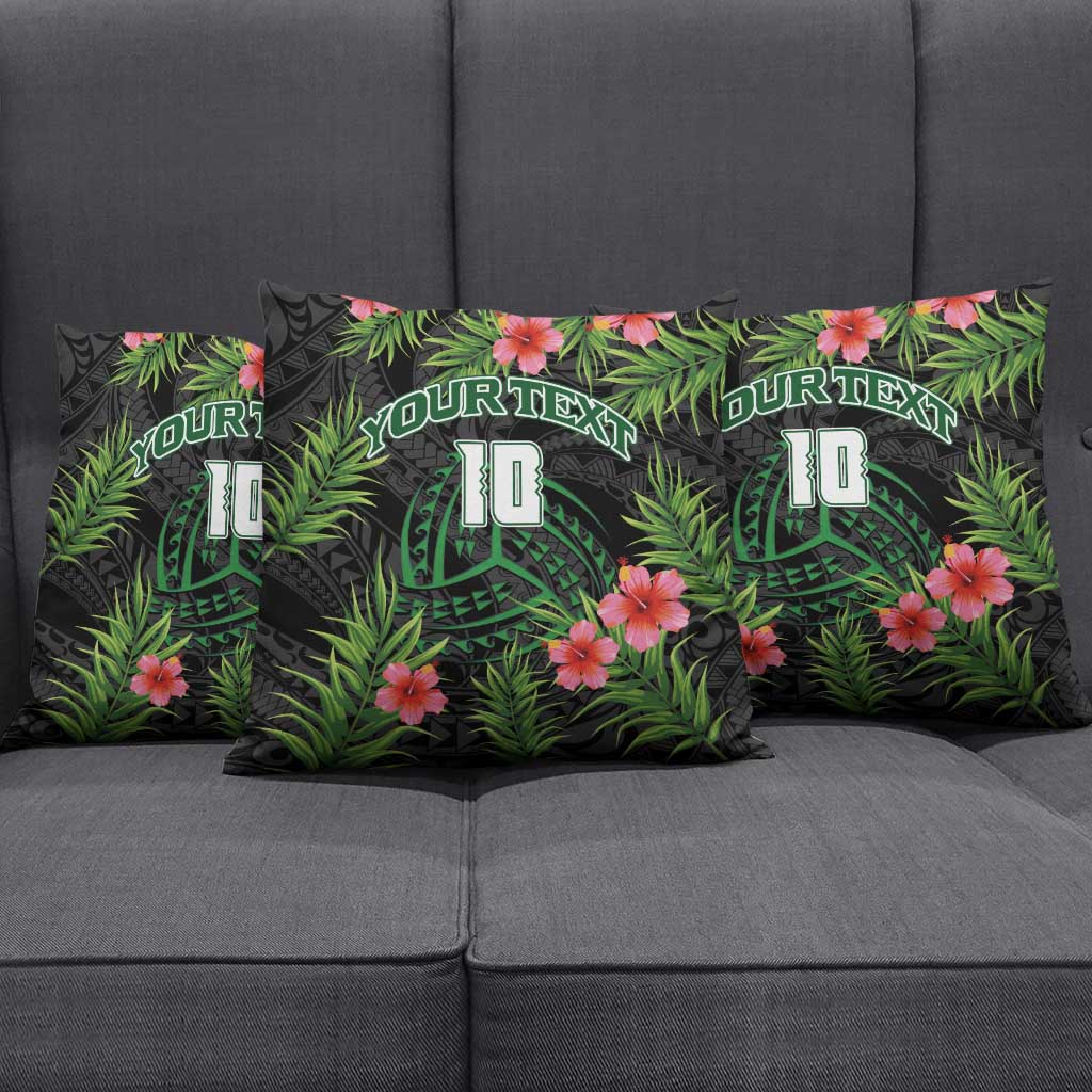 Custom Hawaii Volleyball Pillow Cover Kakau Abstract and Tropical Plants Black Color - Polynesian Pride