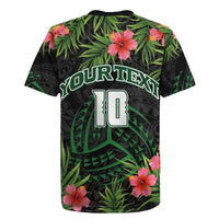 Custom Hawaii Volleyball Rugby Jersey Kakau Abstract and Tropical Plants Black Color - Polynesian Pride