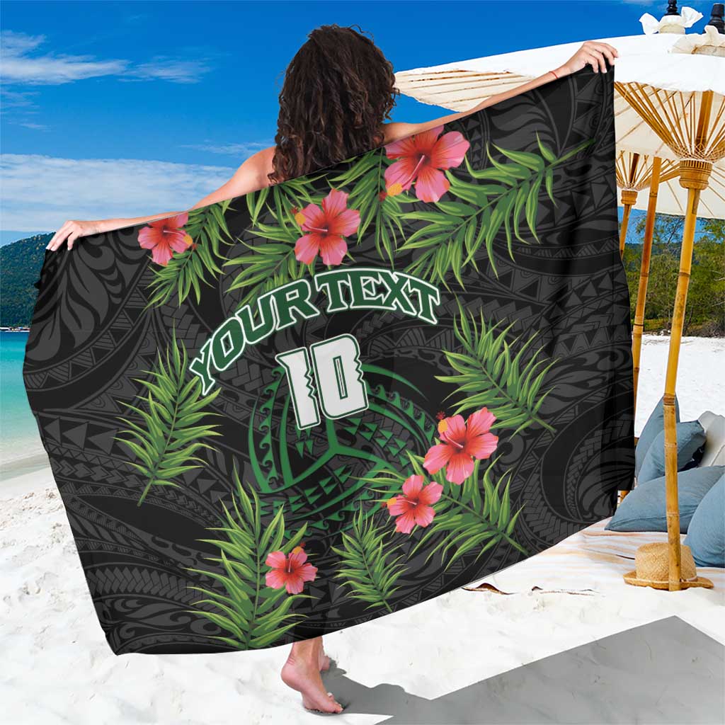Custom Hawaii Volleyball Sarong Kakau Abstract and Tropical Plants Black Color - Polynesian Pride