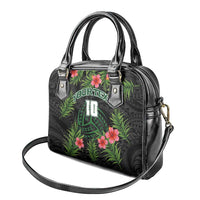 Custom Hawaii Volleyball Shoulder Handbag Kakau Abstract and Tropical Plants Black Color - Polynesian Pride