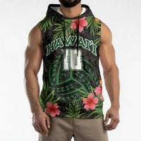 Custom Hawaii Volleyball Sleeveless Hoodie Kakau Abstract and Tropical Plants Black Color - Polynesian Pride