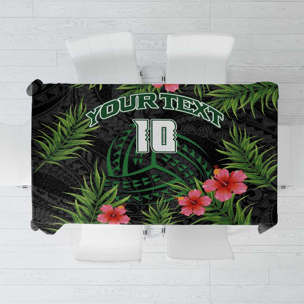 Custom Hawaii Volleyball Tablecloth Kakau Abstract and Tropical Plants Black Color - Polynesian Pride