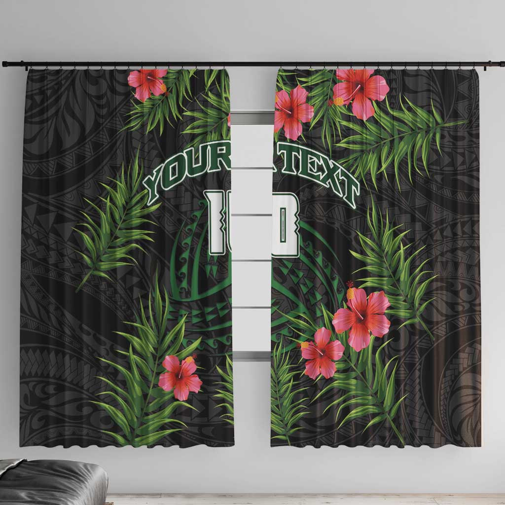 Custom Hawaii Volleyball Window Curtain Kakau Abstract and Tropical Plants Black Color - Polynesian Pride