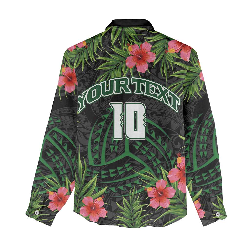 Custom Hawaii Volleyball Women Casual Shirt Kakau Abstract and Tropical Plants Black Color - Polynesian Pride