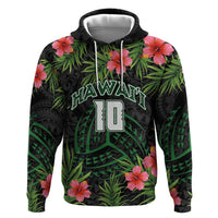 Custom Hawaii Volleyball Zip Hoodie Kakau Abstract and Tropical Plants Black Color - Polynesian Pride