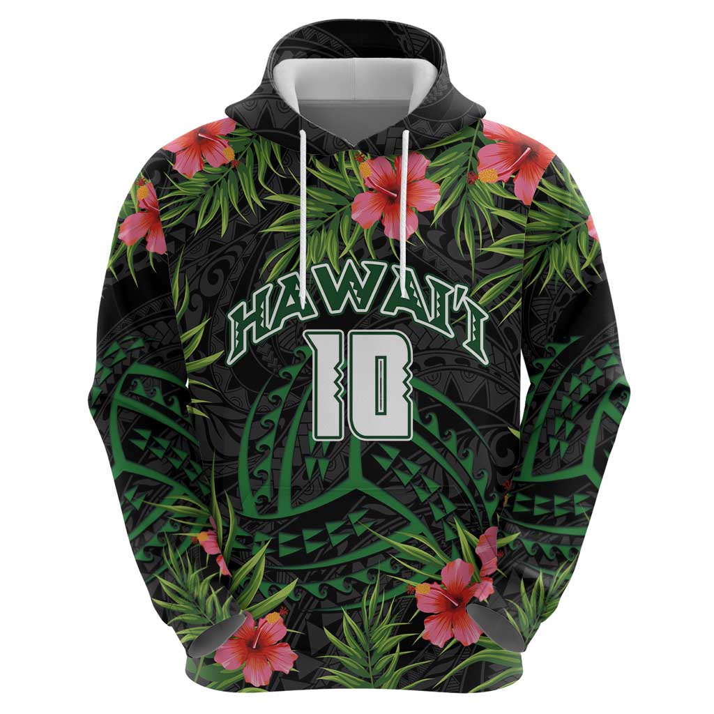 Custom Hawaii Volleyball Zip Hoodie Kakau Abstract and Tropical Plants Black Color - Polynesian Pride