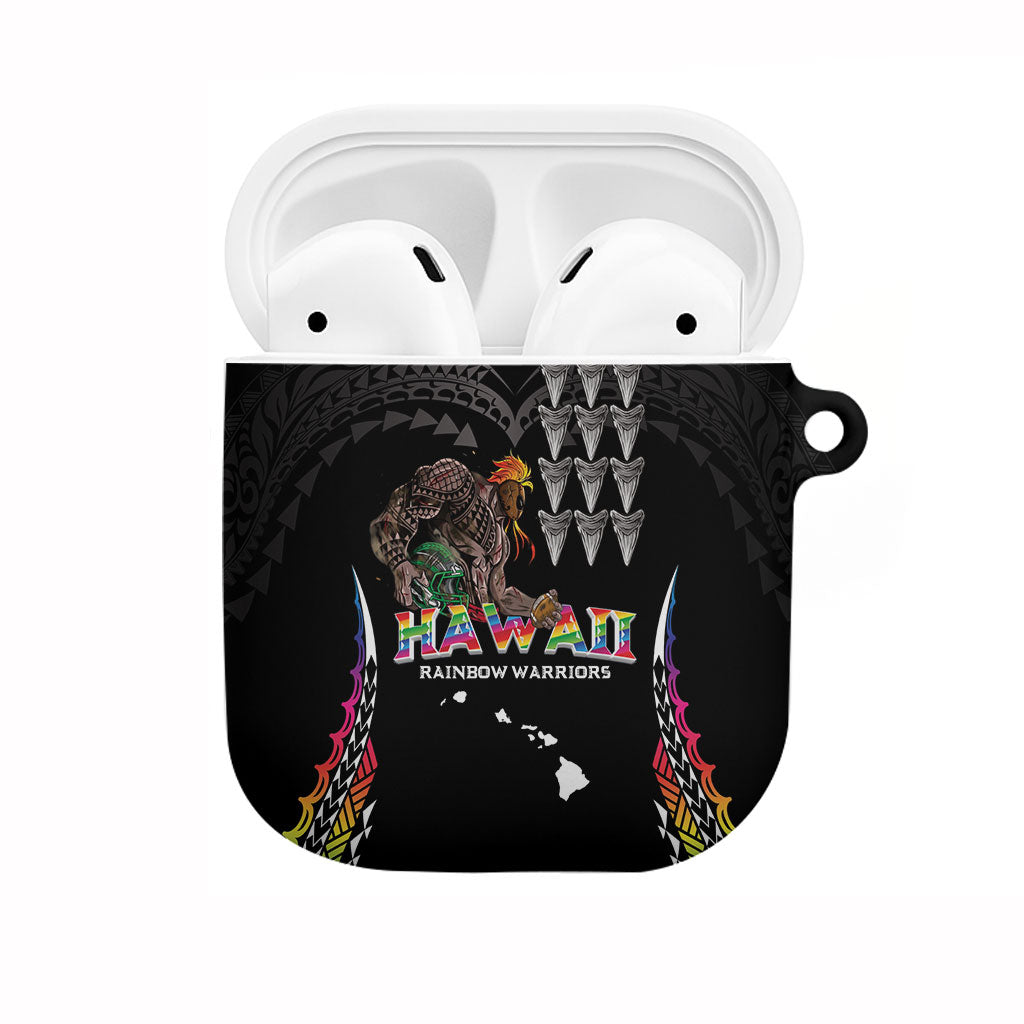 Hawaii Rainbow Warriors AirPods Case Kakau Shark Tooth and Polynesian Art Tattoo LT03 Black - Polynesian Pride