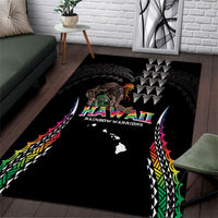 Hawaii Rainbow Warriors Area Rug Kakau Shark Tooth and Polynesian Art Tattoo LT03 Black - Polynesian Pride