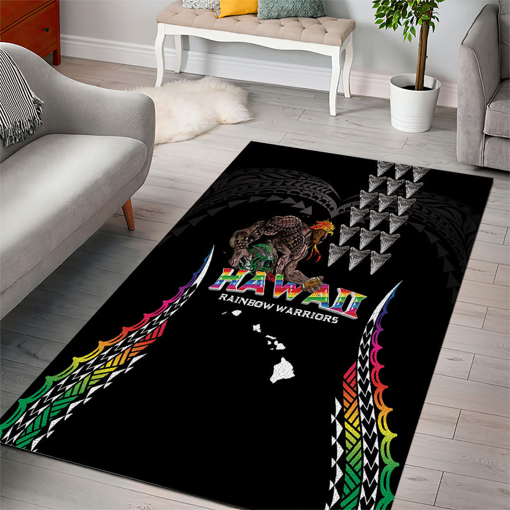 Hawaii Rainbow Warriors Area Rug Kakau Shark Tooth and Polynesian Art Tattoo LT03 - Polynesian Pride