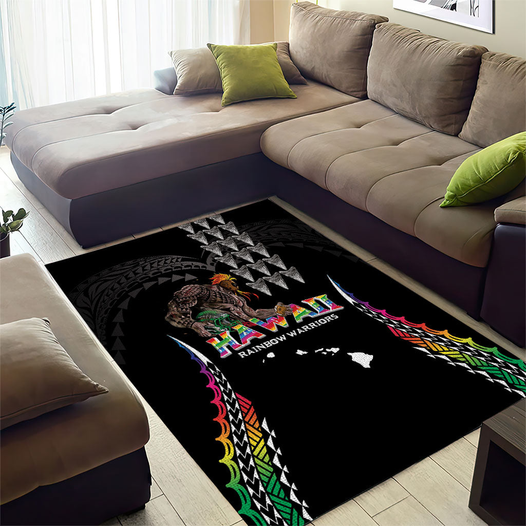 Hawaii Rainbow Warriors Area Rug Kakau Shark Tooth and Polynesian Art Tattoo LT03 - Polynesian Pride