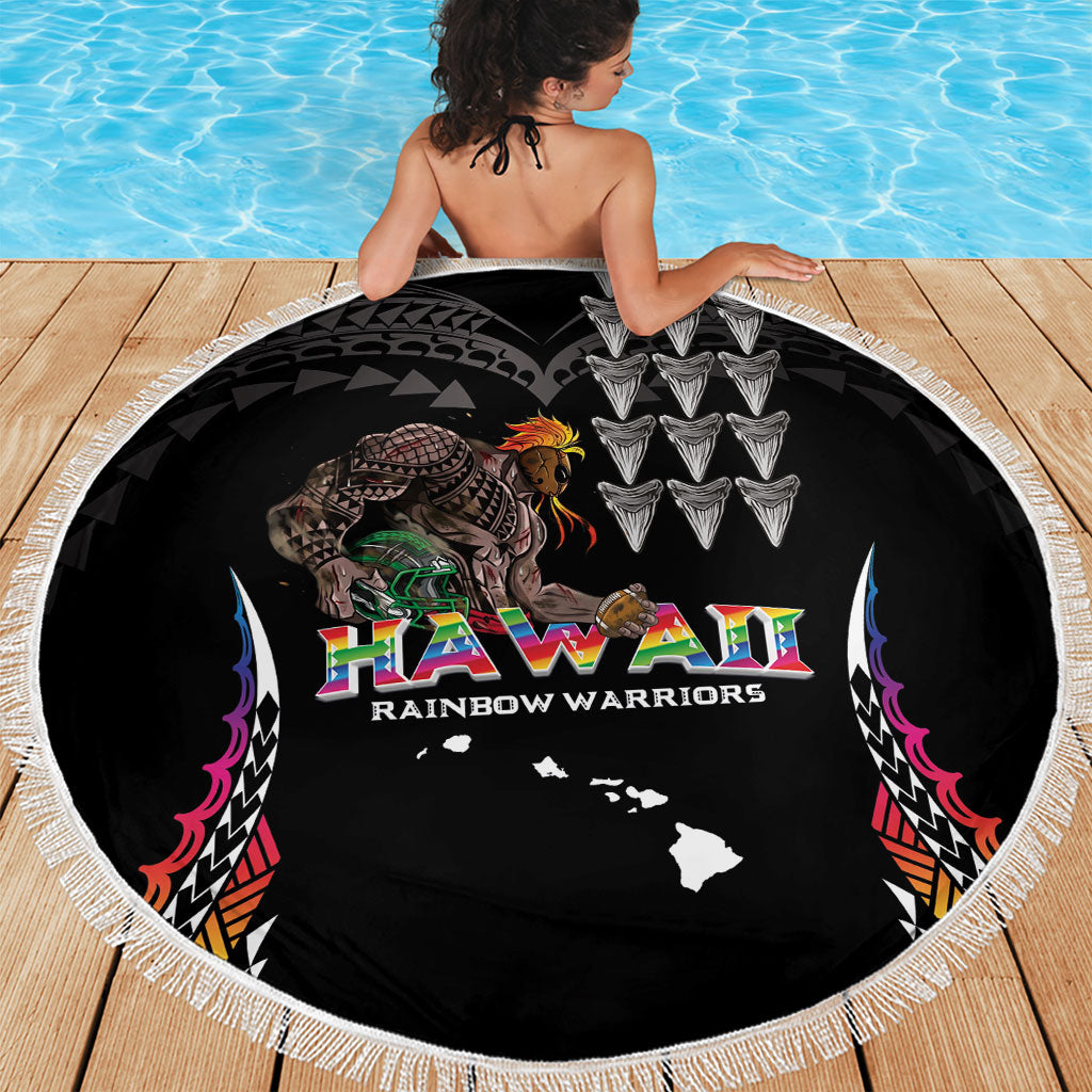 Hawaii Rainbow Warriors Beach Blanket Kakau Shark Tooth and Polynesian Art Tattoo LT03 - Polynesian Pride
