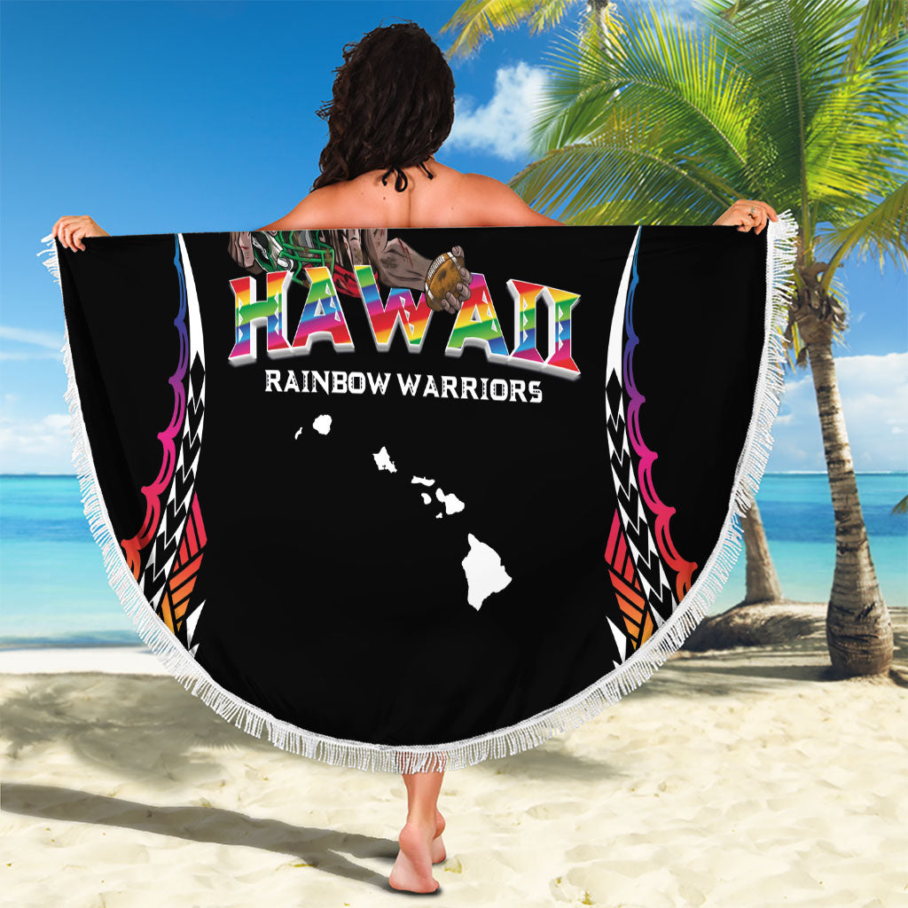 Hawaii Rainbow Warriors Beach Blanket Kakau Shark Tooth and Polynesian Art Tattoo LT03 - Polynesian Pride