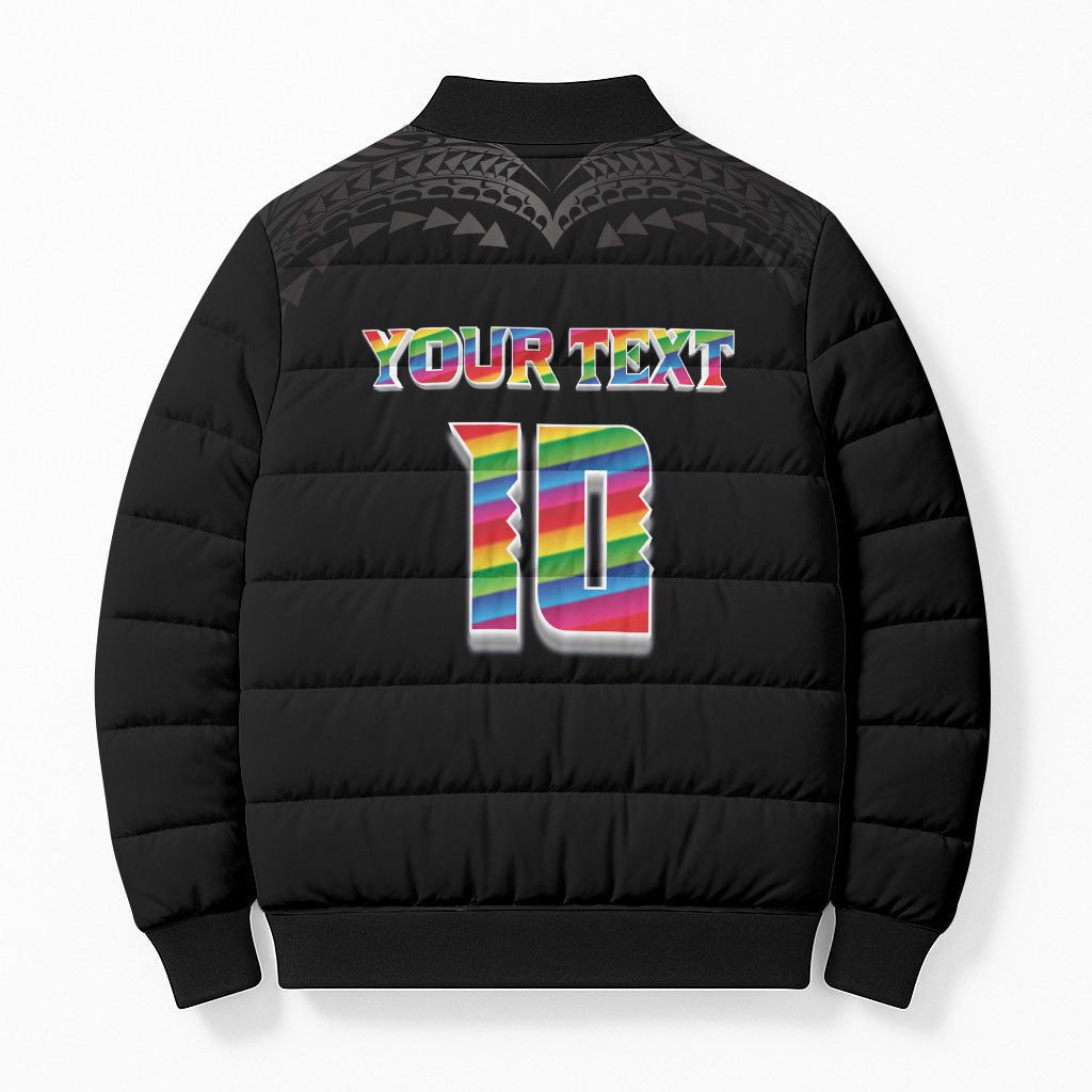 Custom Hawaii Rainbow Warriors Bomber Puffer Jacket Kakau Shark Tooth and Polynesian Art Tattoo LT03 - Polynesian Pride