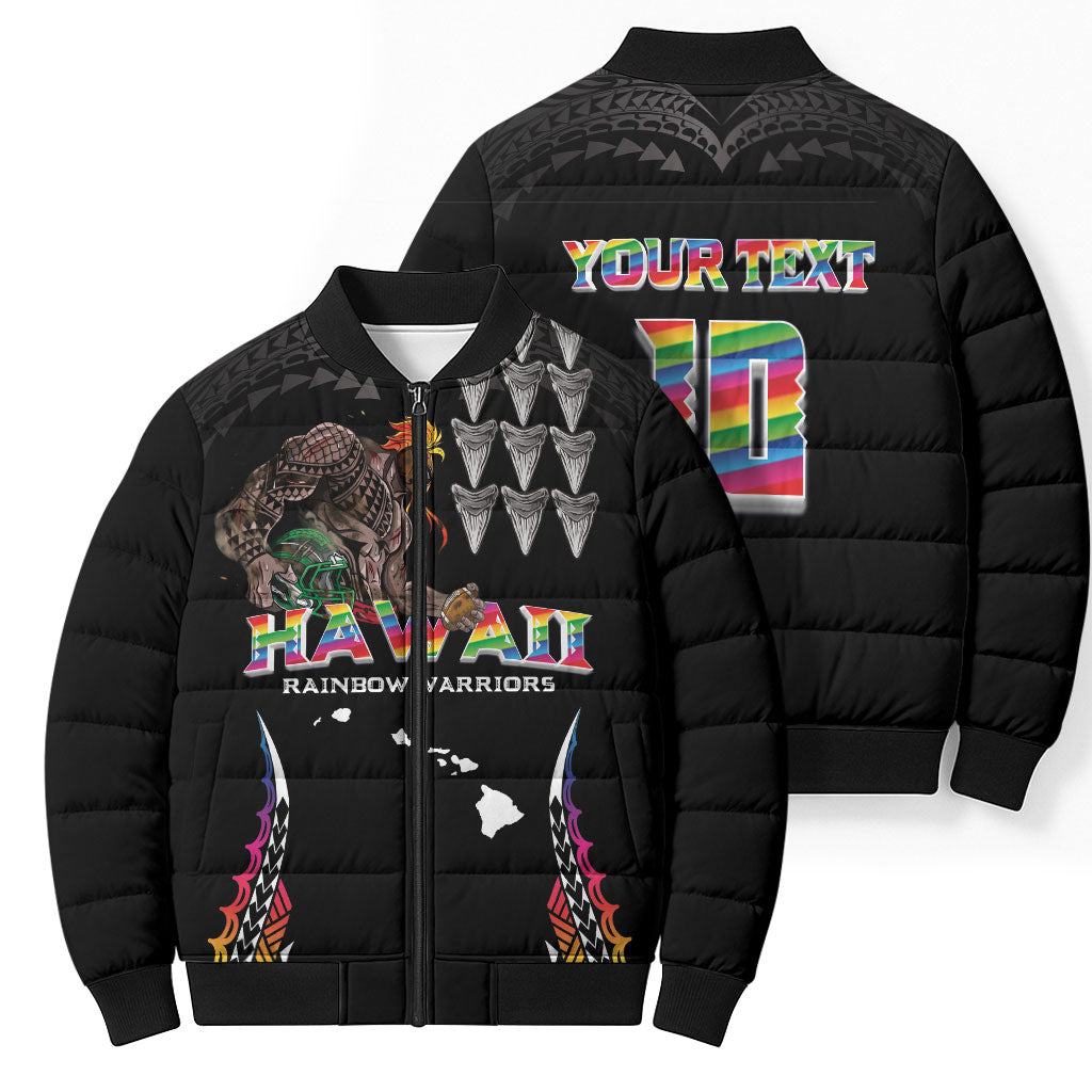 Custom Hawaii Rainbow Warriors Bomber Puffer Jacket Kakau Shark Tooth and Polynesian Art Tattoo LT03 - Polynesian Pride