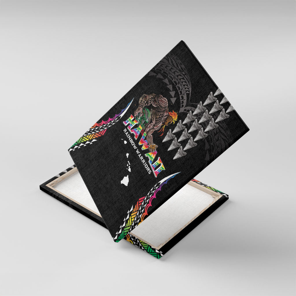 Hawaii Rainbow Warriors Canvas Wall Art Kakau Shark Tooth and Polynesian Art Tattoo LT03 With Frame Black - Polynesian Pride