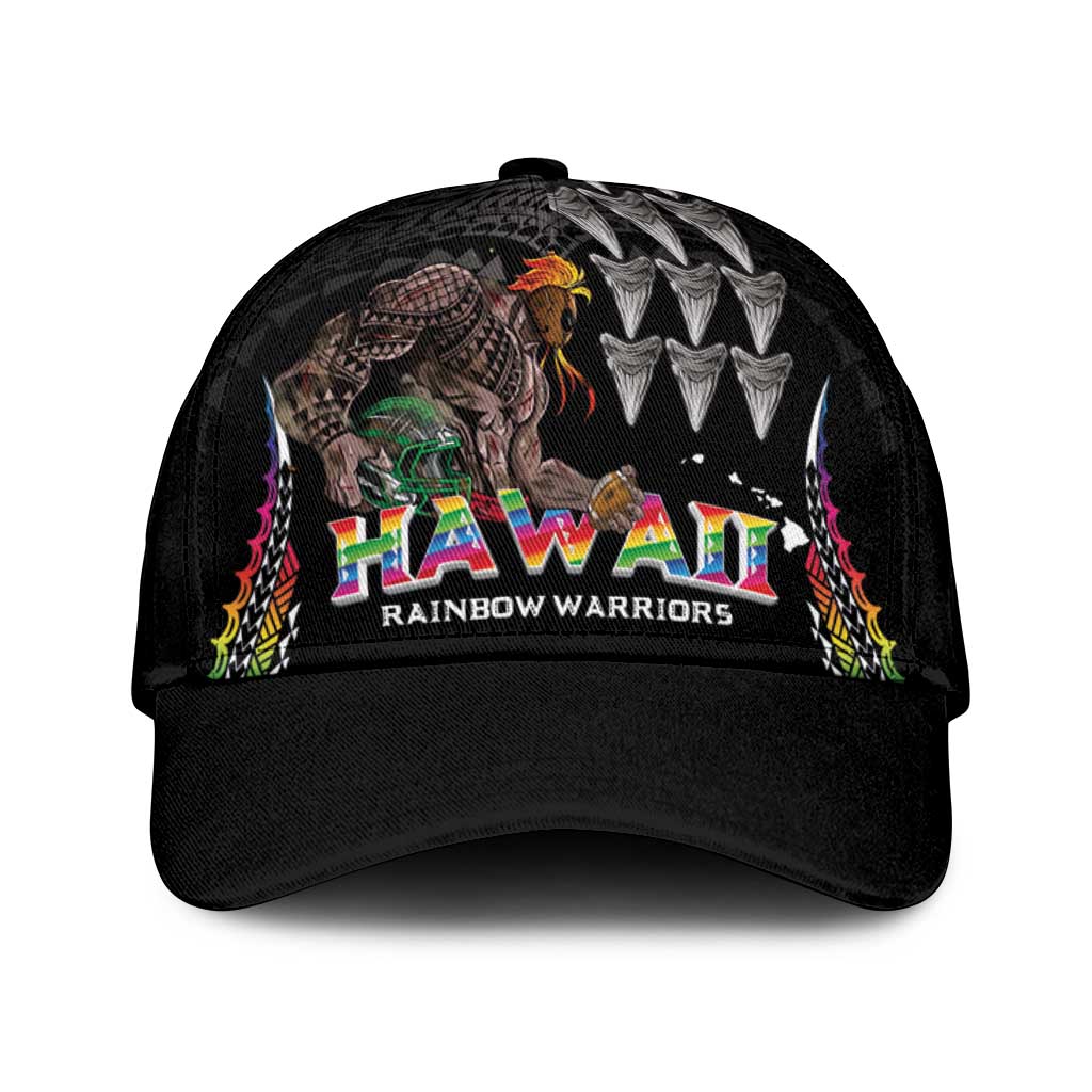Hawaii Rainbow Warriors Classic Cap Kakau Shark Tooth and Polynesian Art Tattoo LT03 Universal Fit Black - Polynesian Pride