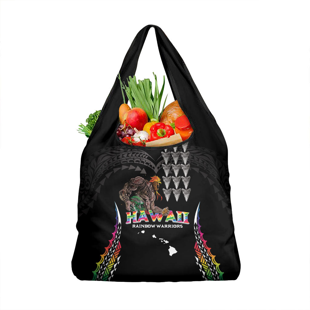 Hawaii Rainbow Warriors Grocery Bag Kakau Shark Tooth and Polynesian Art Tattoo LT03 1-pack One Size Black - Polynesian Pride