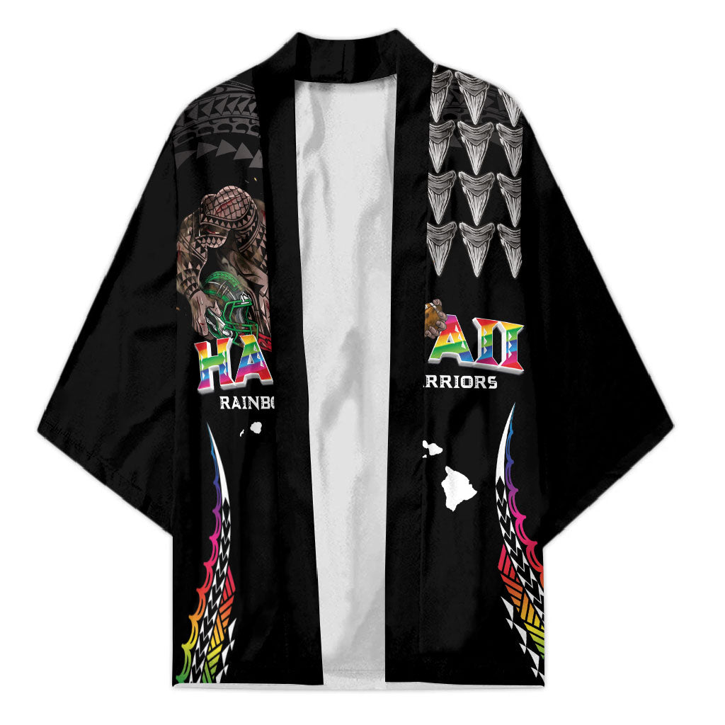 Custom Hawaii Rainbow Warriors Kimono Kakau Shark Tooth and Polynesian Art Tattoo LT03 Unisex Black - Polynesian Pride