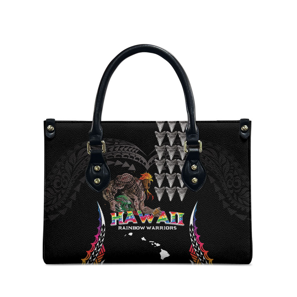 Hawaii Rainbow Warriors Leather Bag Kakau Shark Tooth and Polynesian Art Tattoo LT03 - Polynesian Pride