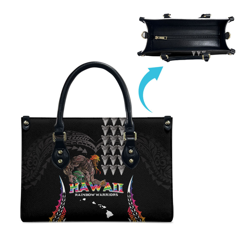 Hawaii Rainbow Warriors Leather Bag Kakau Shark Tooth and Polynesian Art Tattoo LT03 - Polynesian Pride