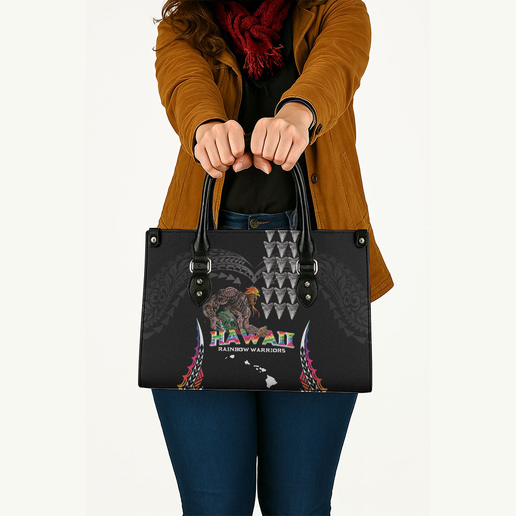 Hawaii Rainbow Warriors Leather Bag Kakau Shark Tooth and Polynesian Art Tattoo LT03 - Polynesian Pride