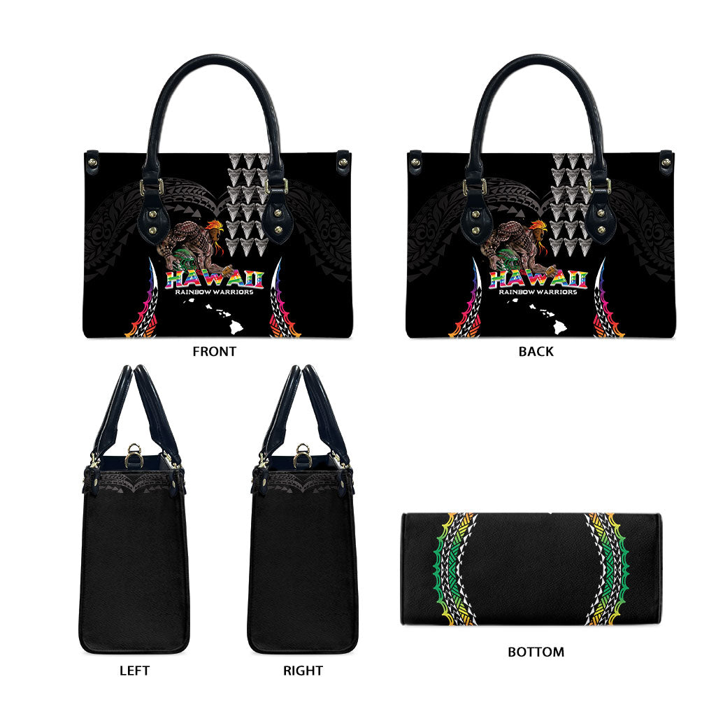 Hawaii Rainbow Warriors Leather Bag Kakau Shark Tooth and Polynesian Art Tattoo LT03 - Polynesian Pride
