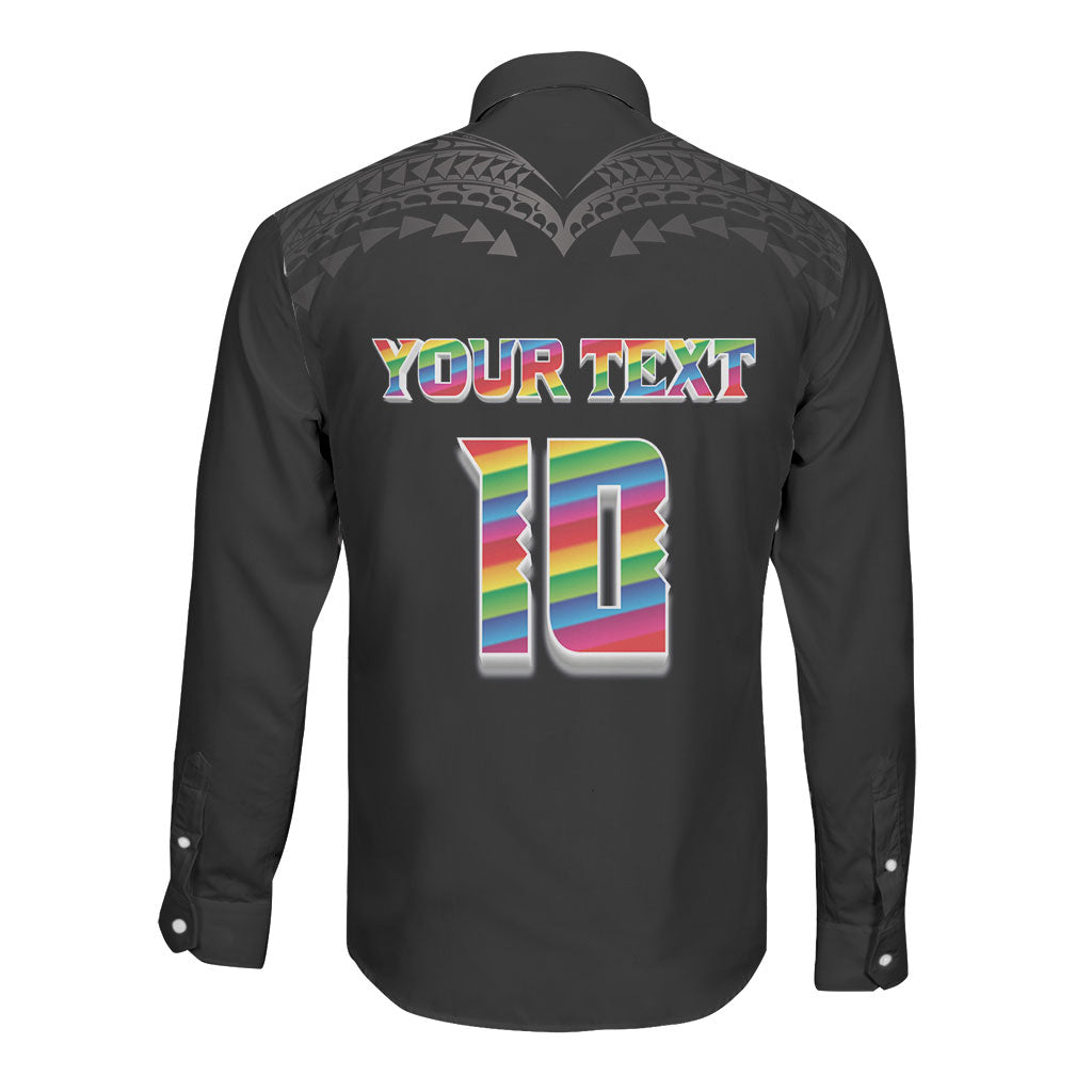 Custom Hawaii Rainbow Warriors Long Sleeve Button Shirt Kakau Shark Tooth and Polynesian Art Tattoo LT03 - Polynesian Pride