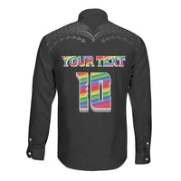 Custom Hawaii Rainbow Warriors Long Sleeve Button Shirt Kakau Shark Tooth and Polynesian Art Tattoo LT03 - Polynesian Pride