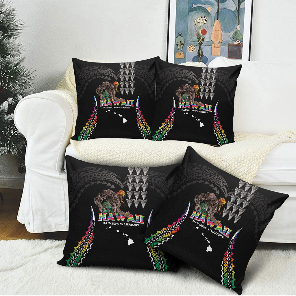 Hawaii Rainbow Warriors Pillow Cover Kakau Shark Tooth and Polynesian Art Tattoo LT03 - Polynesian Pride