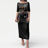 Custom Hawaii Rainbow Warriors Puletasi Kakau Shark Tooth and Polynesian Art Tattoo LT03 Long Dress Black - Polynesian Pride