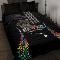 Hawaii Rainbow Warriors Quilt Bed Set Kakau Shark Tooth and Polynesian Art Tattoo LT03 Black - Polynesian Pride