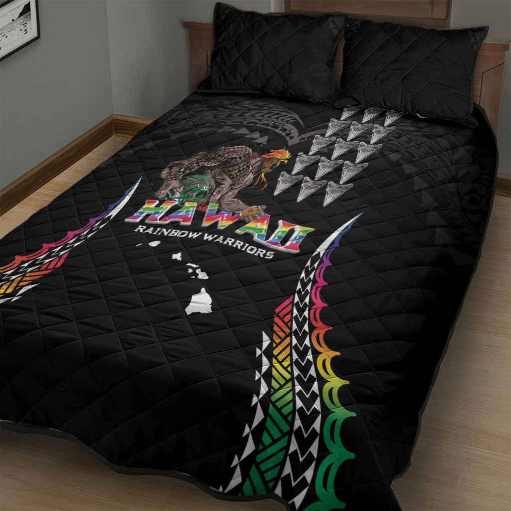 Hawaii Rainbow Warriors Quilt Bed Set Kakau Shark Tooth and Polynesian Art Tattoo LT03 - Polynesian Pride