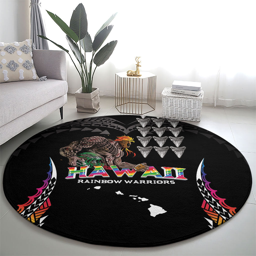 Hawaii Rainbow Warriors Round Carpet Kakau Shark Tooth and Polynesian Art Tattoo LT03 - Polynesian Pride