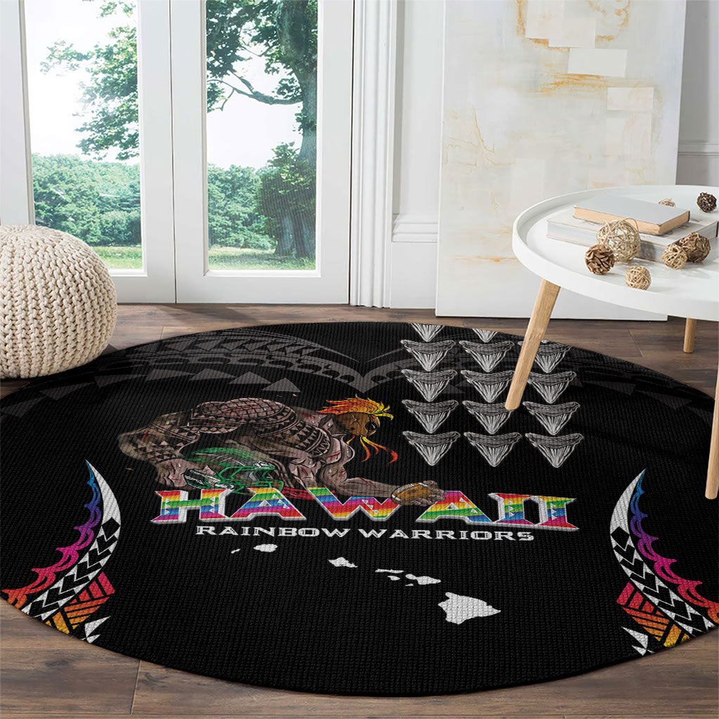 Hawaii Rainbow Warriors Round Carpet Kakau Shark Tooth and Polynesian Art Tattoo LT03 - Polynesian Pride