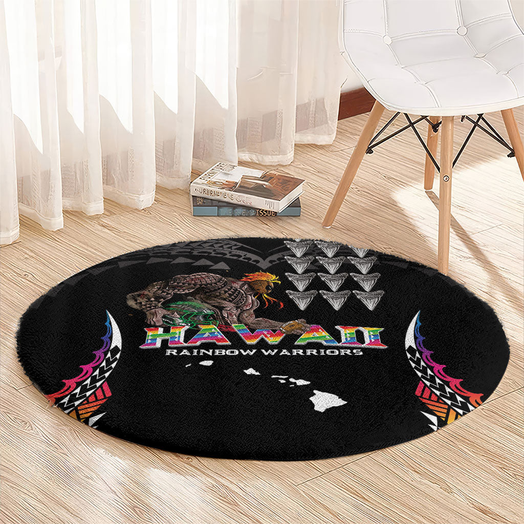 Hawaii Rainbow Warriors Round Carpet Kakau Shark Tooth and Polynesian Art Tattoo LT03 - Polynesian Pride
