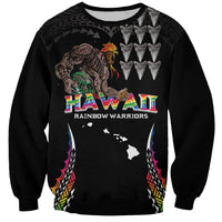 Custom Hawaii Rainbow Warriors Sweatshirt Kakau Shark Tooth and Polynesian Art Tattoo LT03 Unisex Black - Polynesian Pride
