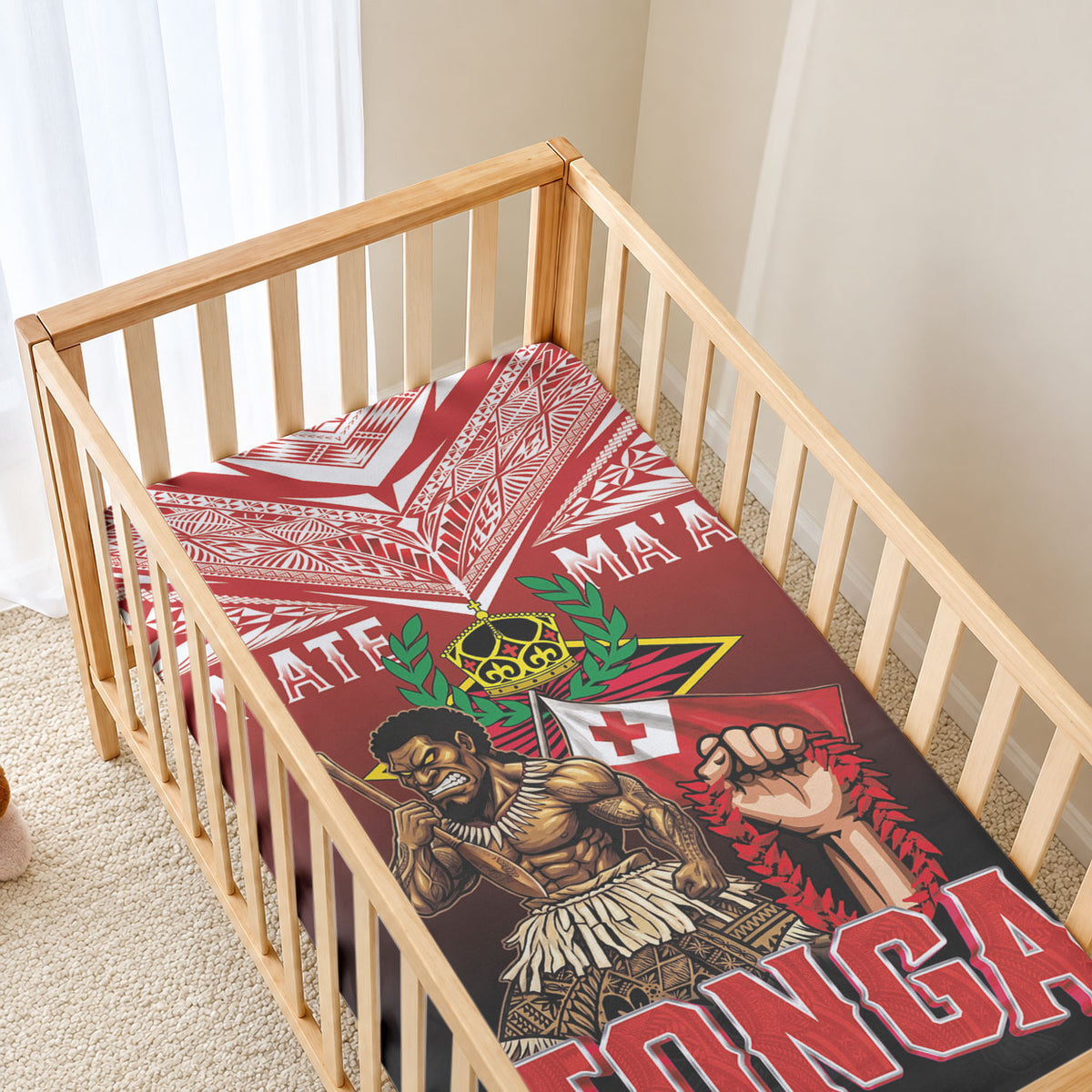 Mate Ma'a Tonga Baby Bed Cover Traditional Warrior and Ngatu Art Pattern LT03 - Polynesian Pride