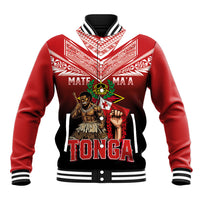 Mate Ma'a Tonga Baseball Jacket Traditional Warrior and Ngatu Art Pattern LT03 Unisex Red - Polynesian Pride